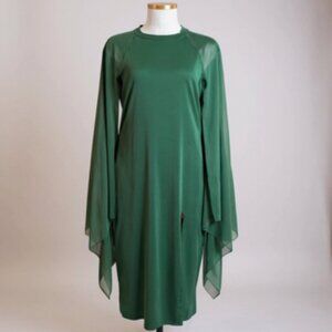 Teal Green Maxi Dress Cold Shoulder Cape Sleeve Long Flowy Gown Women’s XL